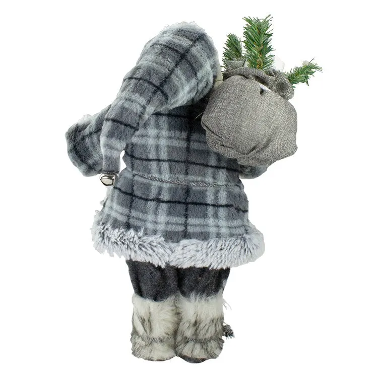 18" Gray Standing Santa Christmas Figurine with Lantern