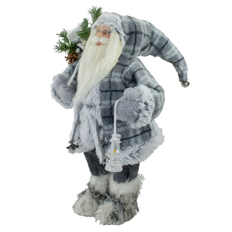 18" Gray Standing Santa Christmas Figurine with Lantern