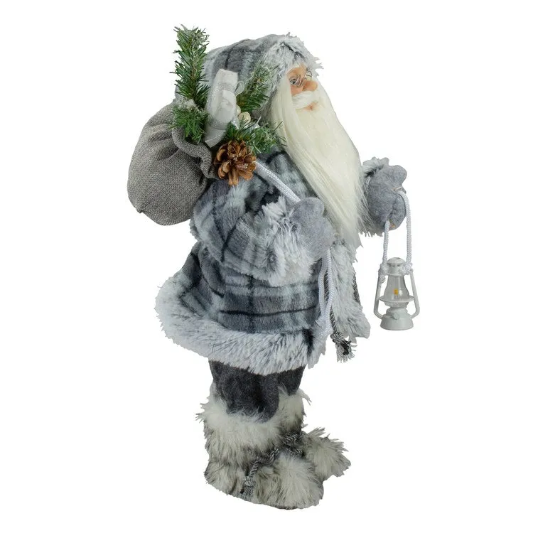 18" Gray Standing Santa Christmas Figurine with Lantern