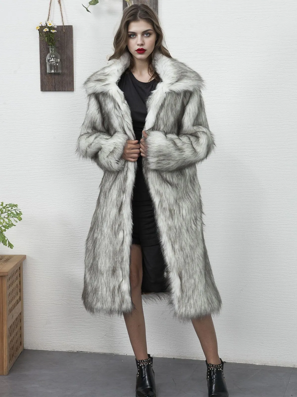 1930s Lapel Faux Fur Long Coat