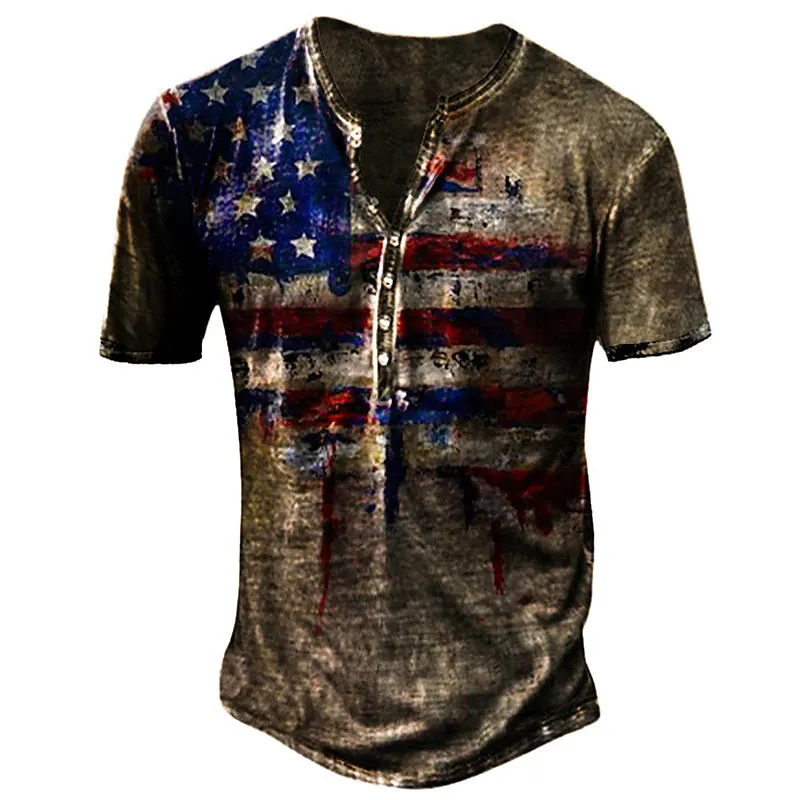 3D Bohemian Print Men's Waffle Henley Shirt with Short Sleeves