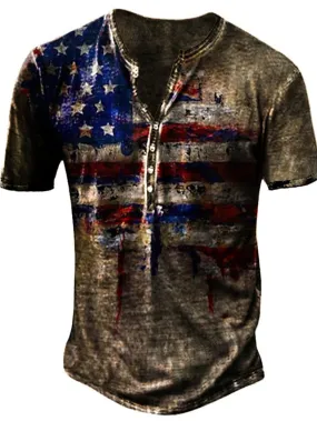 3D Bohemian Print Men's Waffle Henley Shirt with Short Sleeves