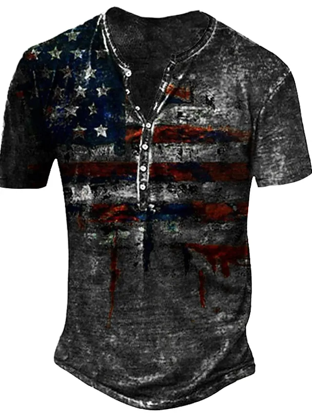 3D Bohemian Print Men's Waffle Henley Shirt with Short Sleeves