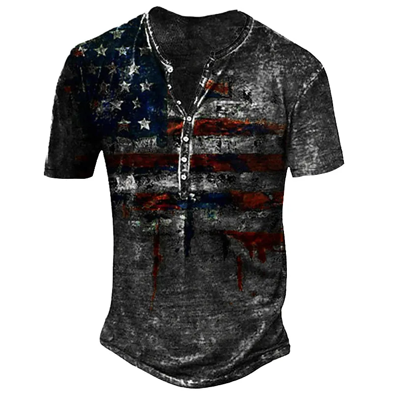 3D Bohemian Print Men's Waffle Henley Shirt with Short Sleeves