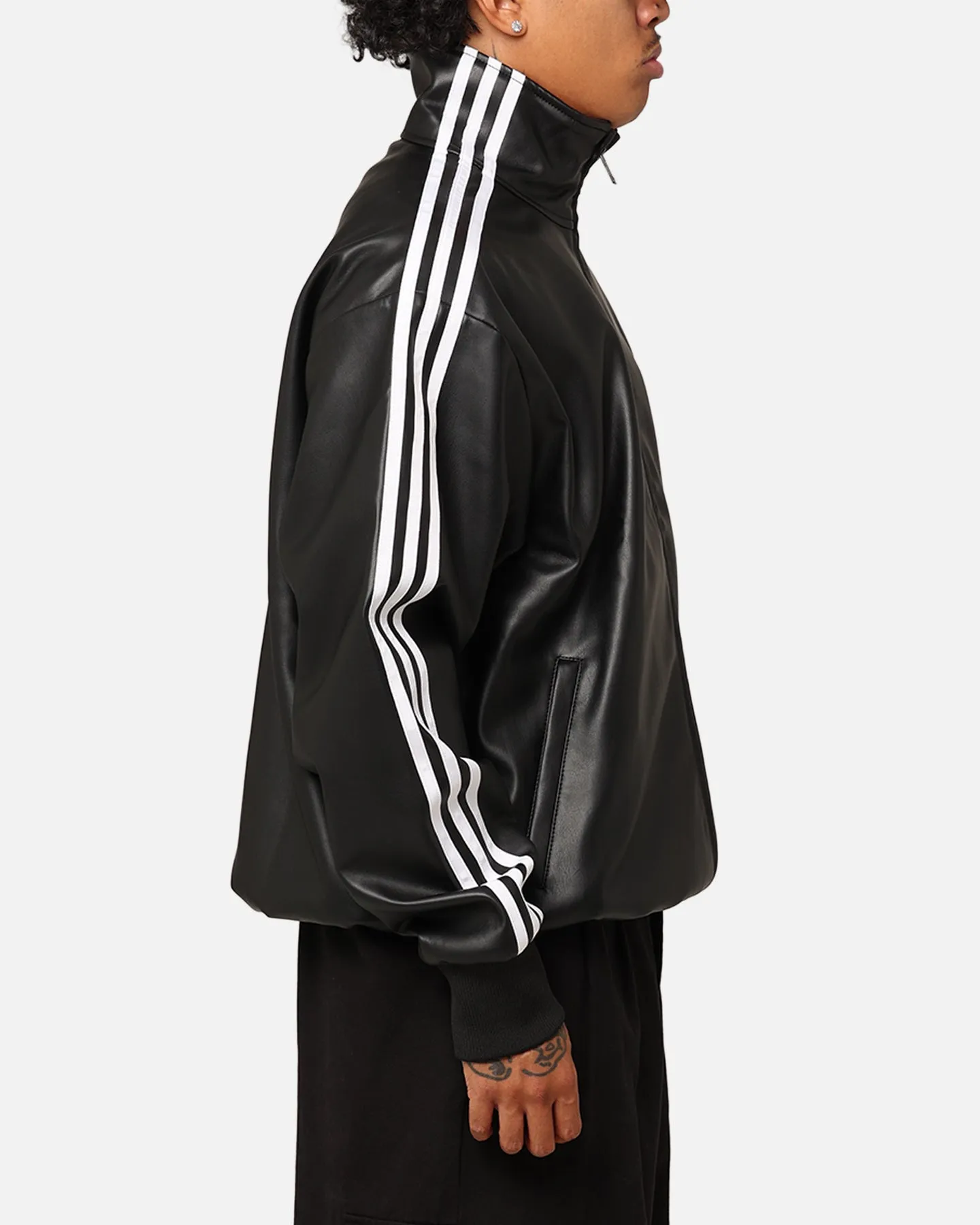 Adidas Faux Leather Adicolour 3-Stripes Loose Firebird Tracksuit Jacket Black