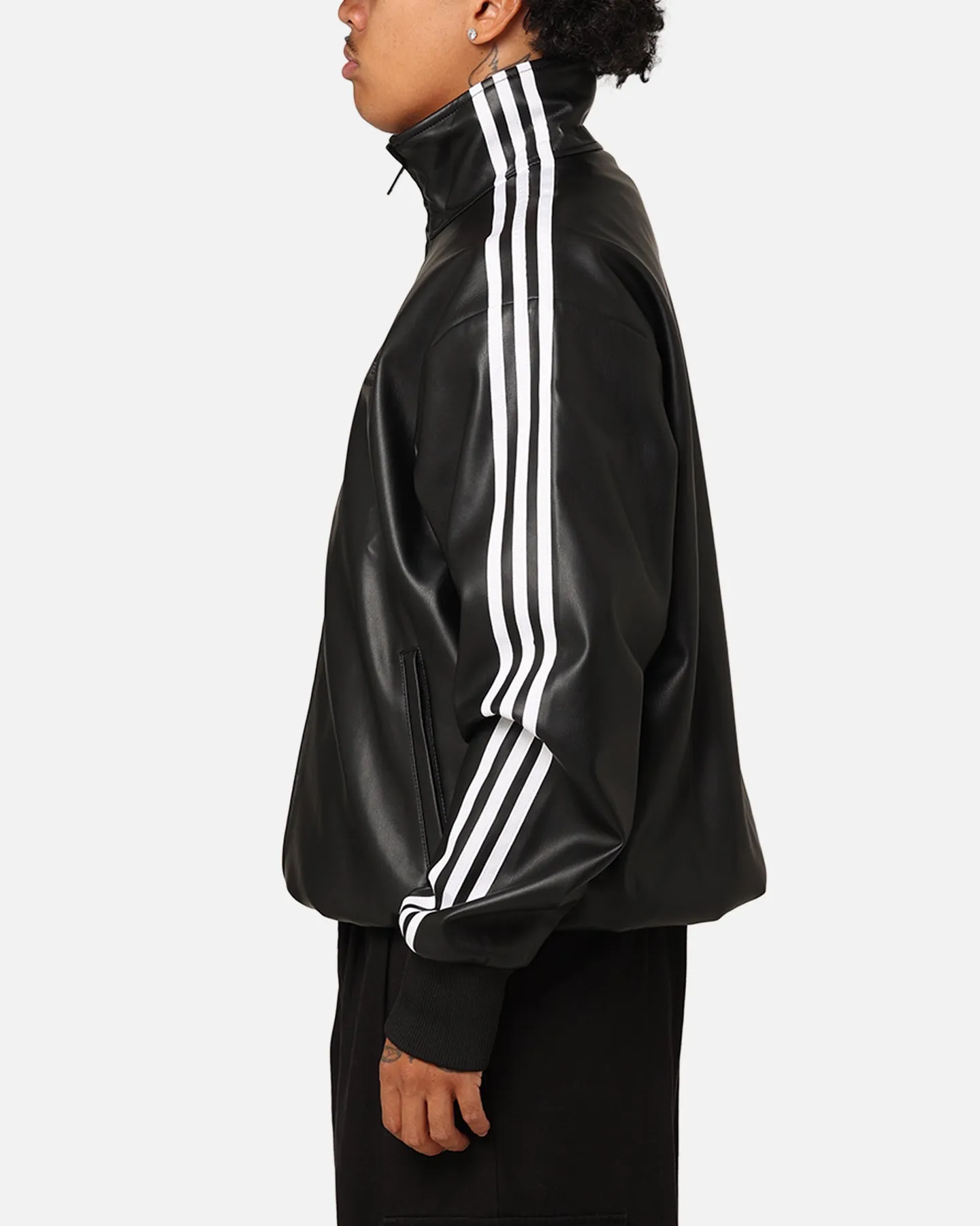 Adidas Faux Leather Adicolour 3-Stripes Loose Firebird Tracksuit Jacket Black