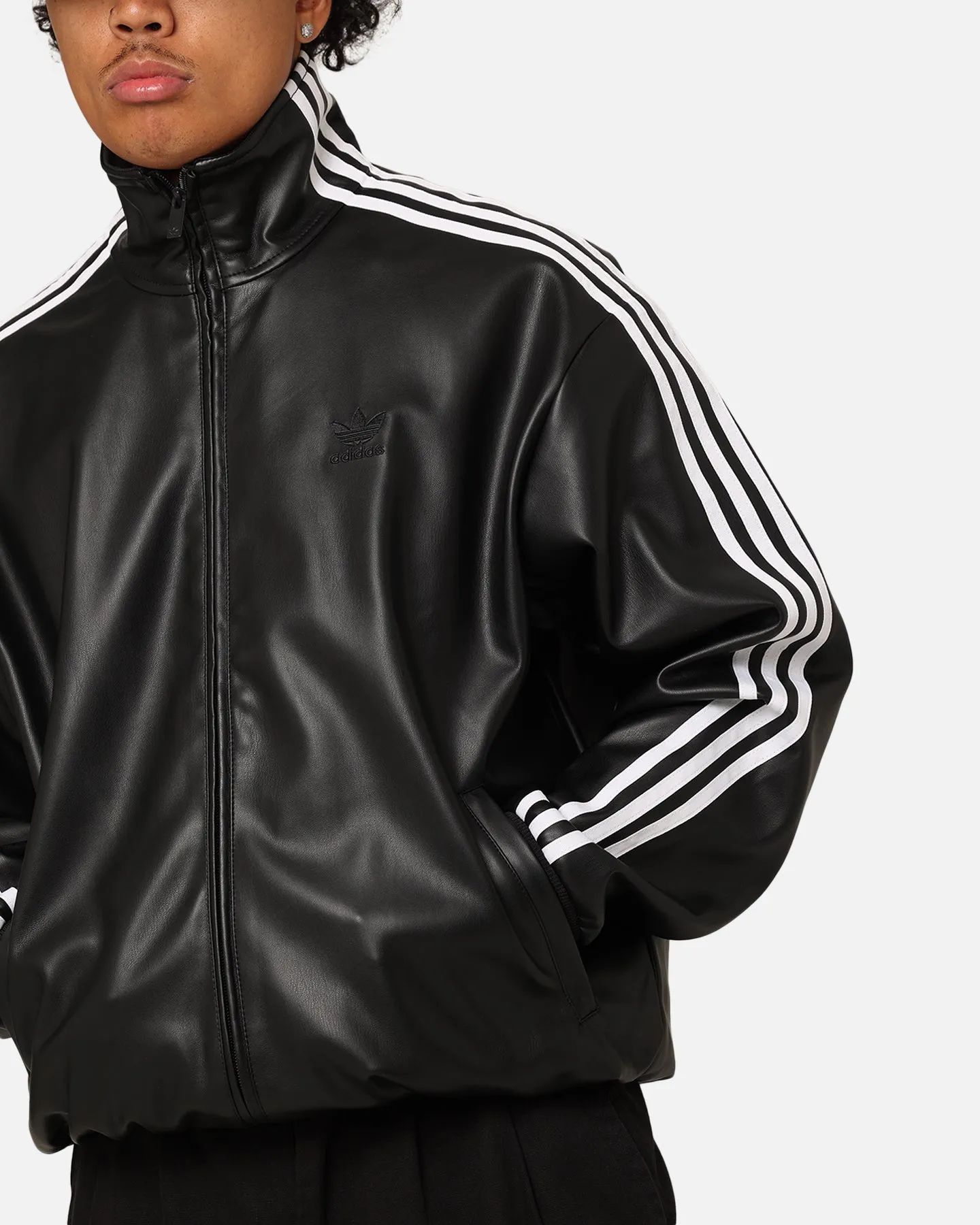 Adidas Faux Leather Adicolour 3-Stripes Loose Firebird Tracksuit Jacket Black