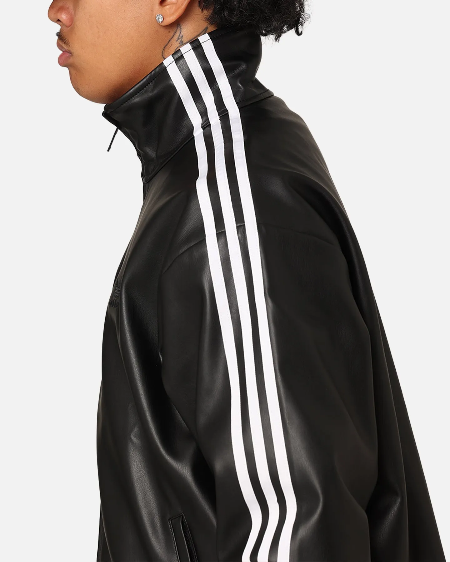 Adidas Faux Leather Adicolour 3-Stripes Loose Firebird Tracksuit Jacket Black