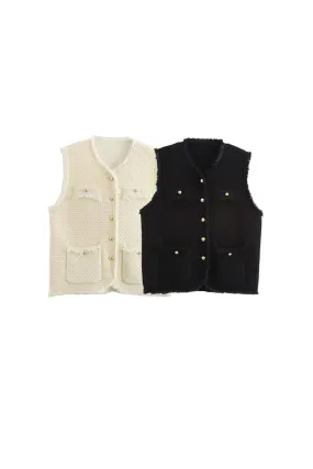 'Amelia' Sleeveless Knitted Vest (2 color)