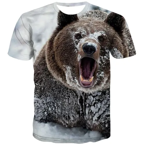 Animal T-shirt Men Bear Tshirts Novelty Russia Tshirts Casual Snow Tshirt Anime Funny T-shirts Graphic Short Sleeve T shirts Men