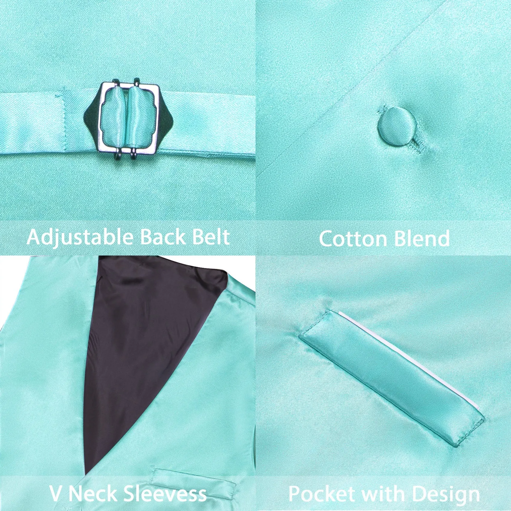 Aqua Blue Solid Satin Men's V-Neck Business Vest