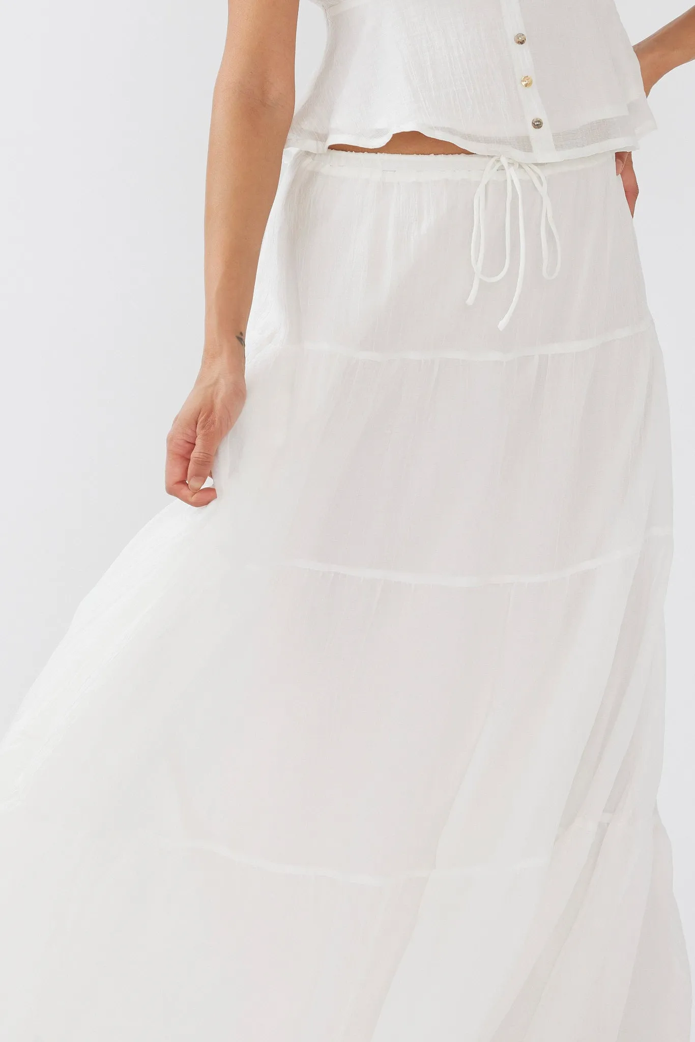 Azura Drawstring Maxi Skirt White