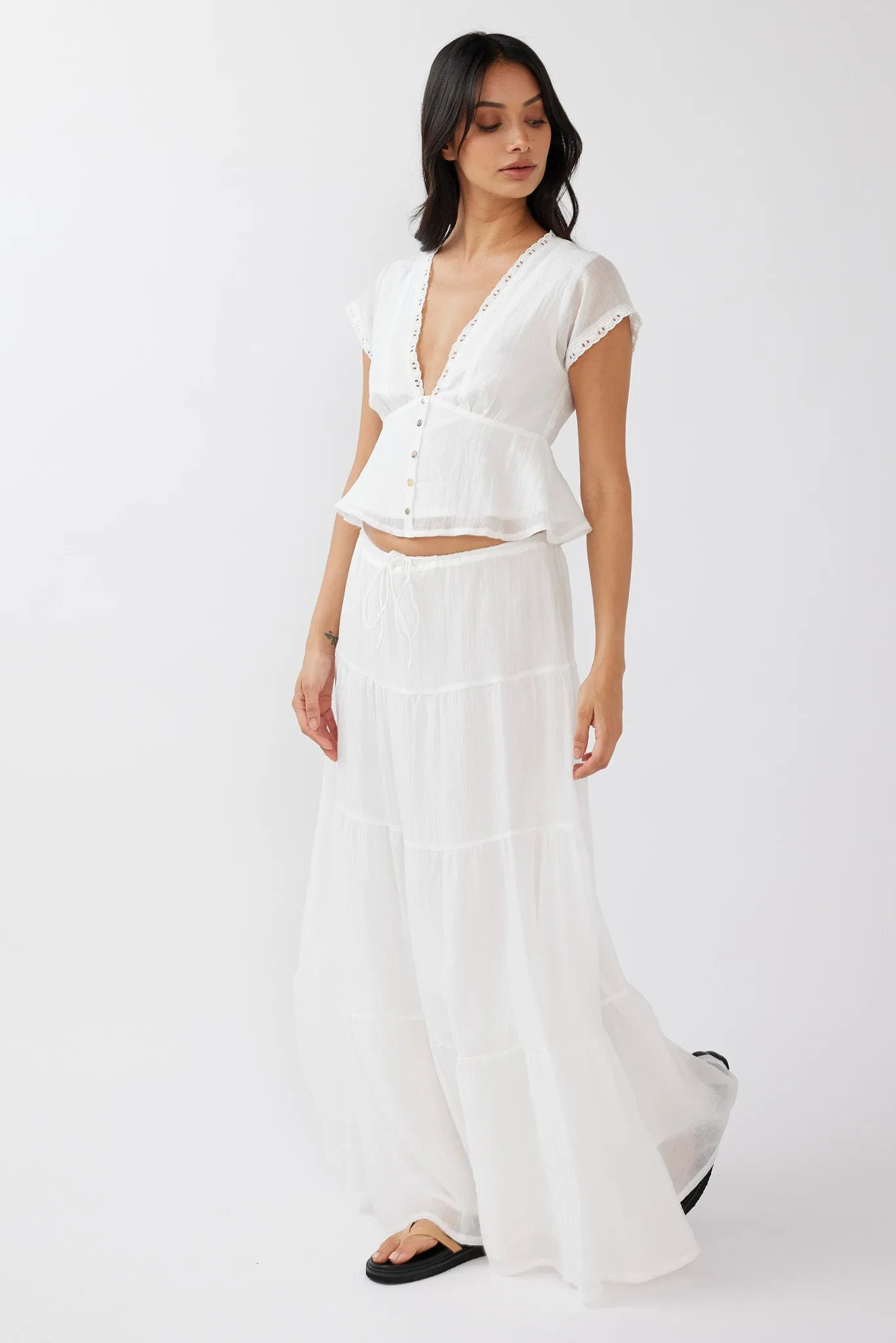 Azura Drawstring Maxi Skirt White