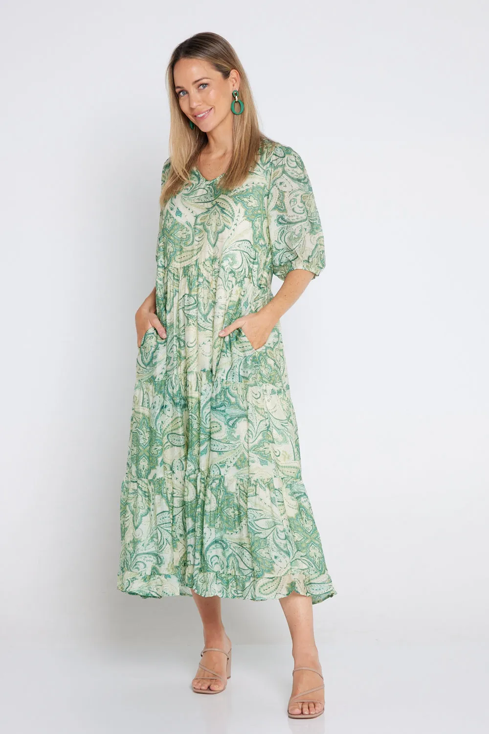 Azura Dress - Green Paisley