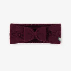 Bandeau rouge foncé de maille à effet angora, enfant || Dark red headband with angora effect, child