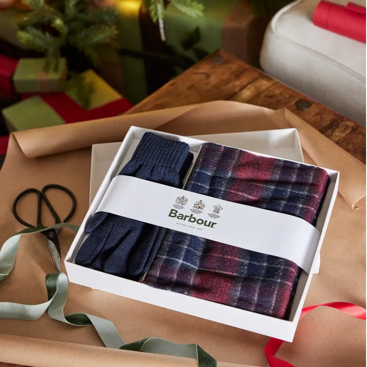 Barbour Tartan Scarf and Glove Gift Set - Cordovan