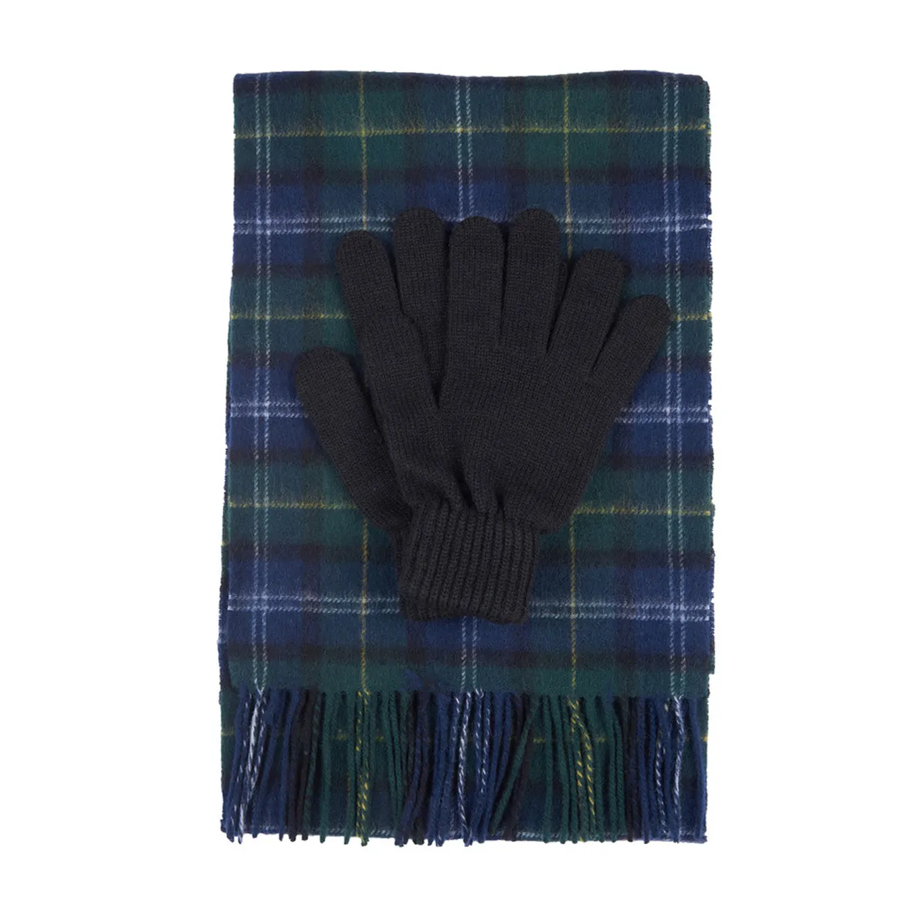 Barbour Tartan Scarf and Glove Gift Set Seaweed Tartan