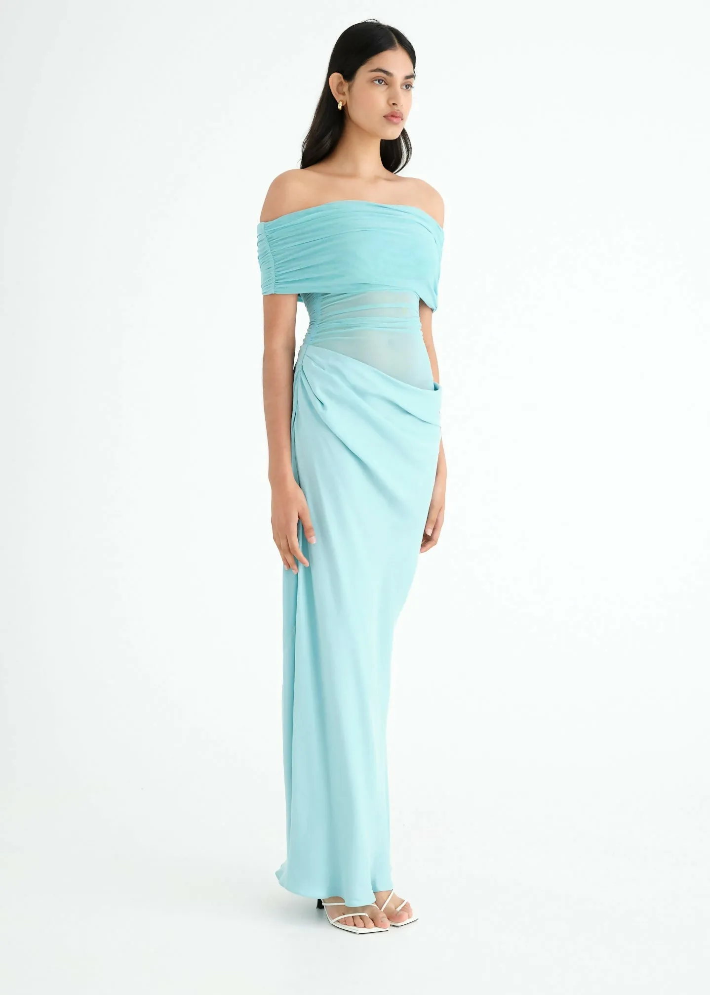 Benni Nico Off Shoulder Maxi Dress Aquamarine Size 10