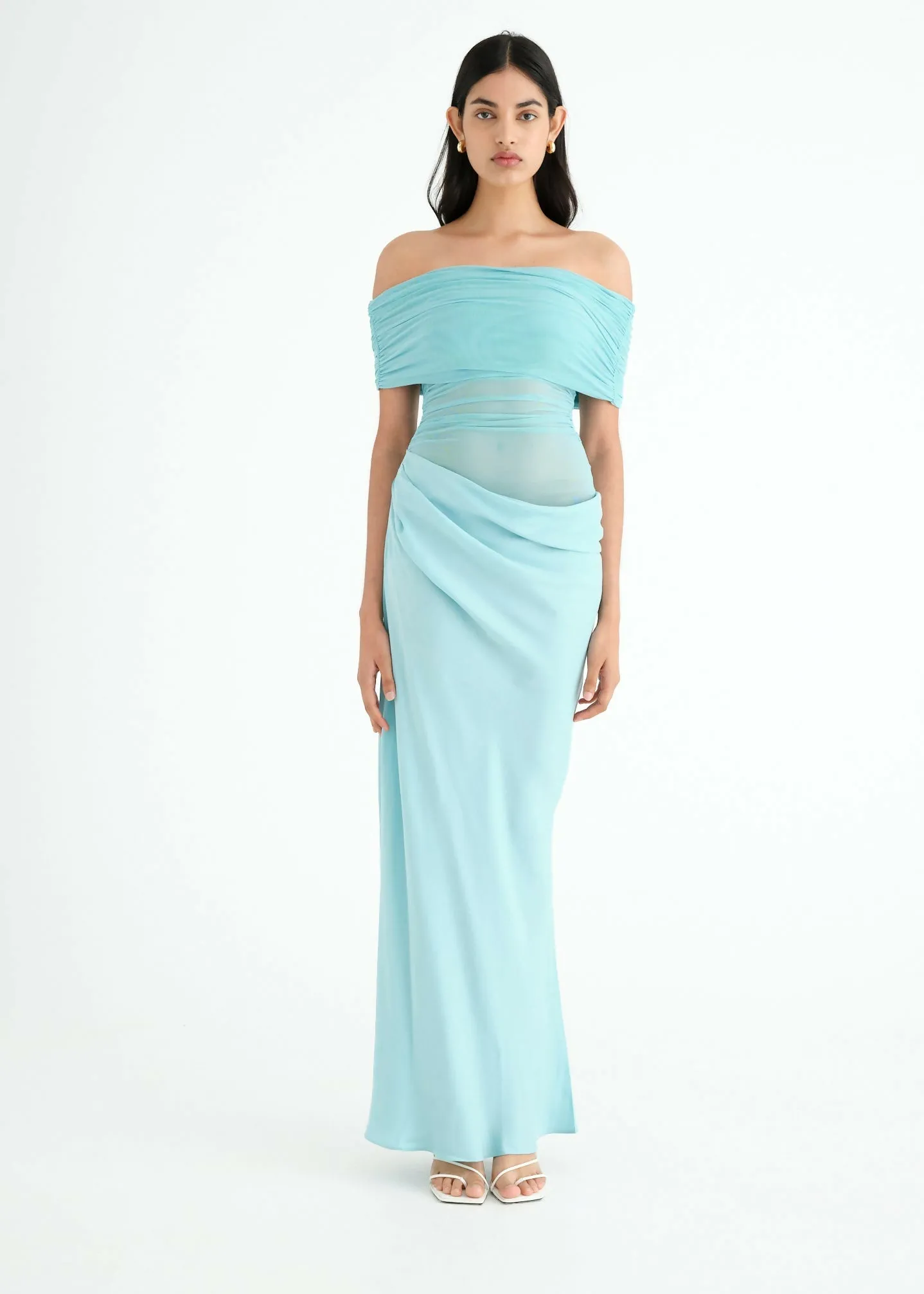 Benni Nico Off Shoulder Maxi Dress Aquamarine Size 10