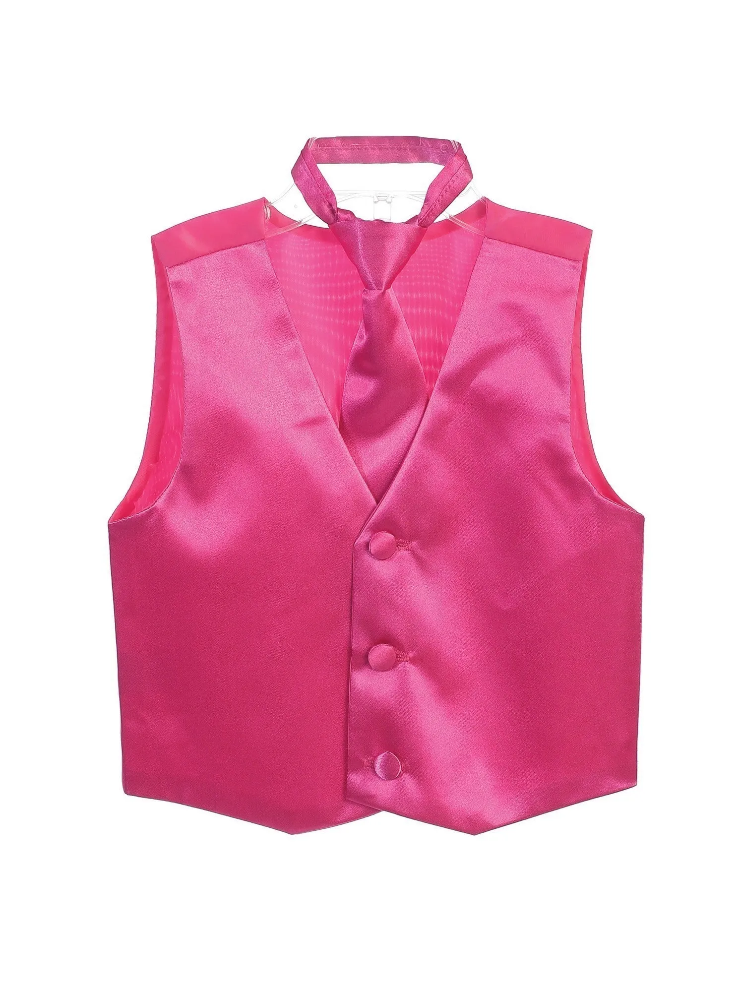 Big Boys Fuchsia Three Button Satin Vest Tie 2 Pc Set 8-16