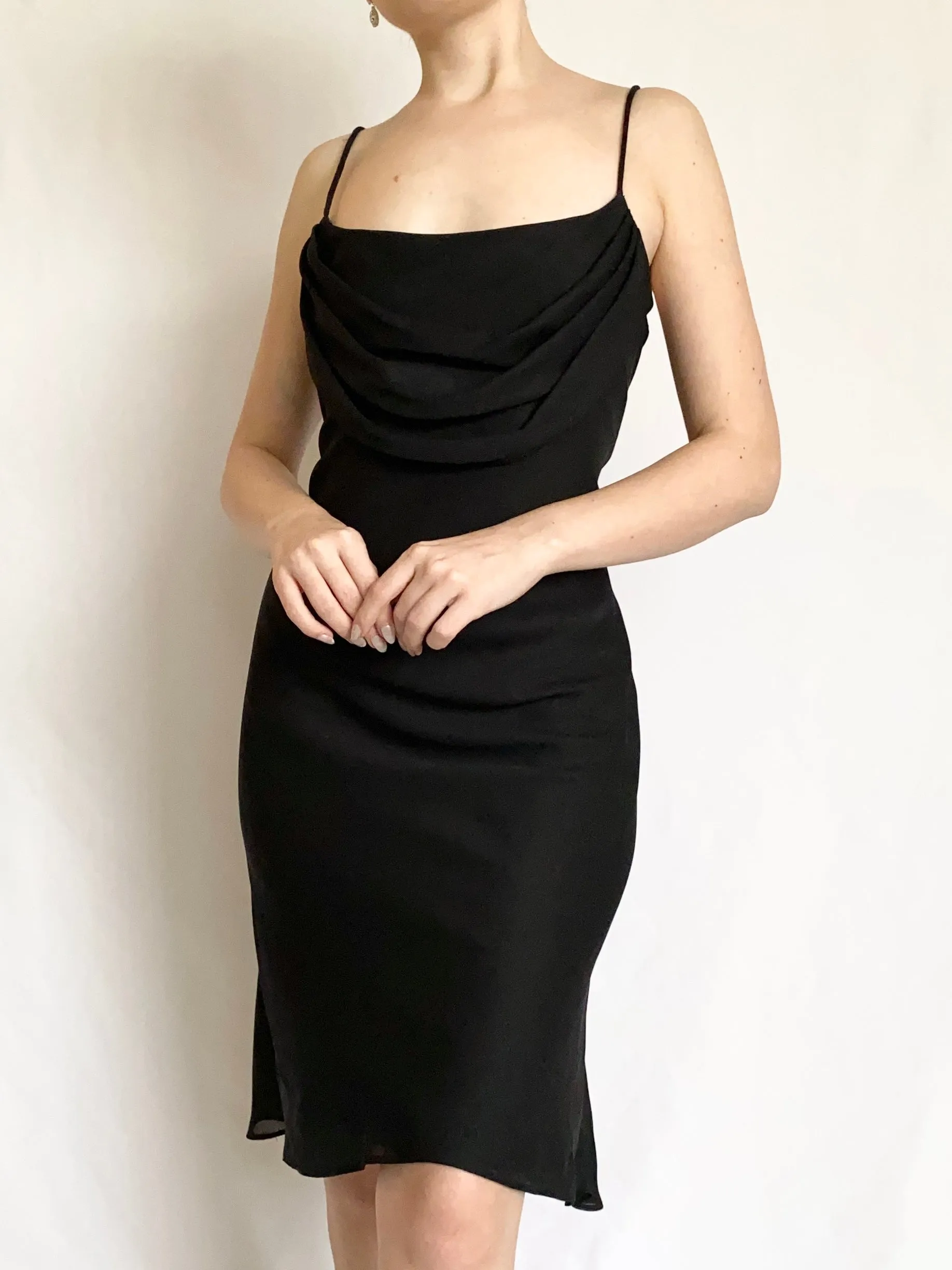 Black Chiffon Drape 90s Slip Dress (3/4)