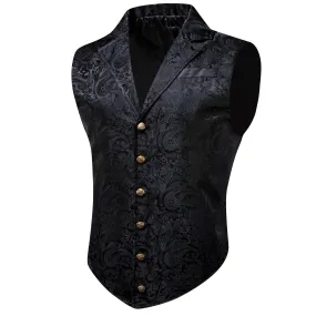 Black Floral Jacquard Men's Collar Suit Vest