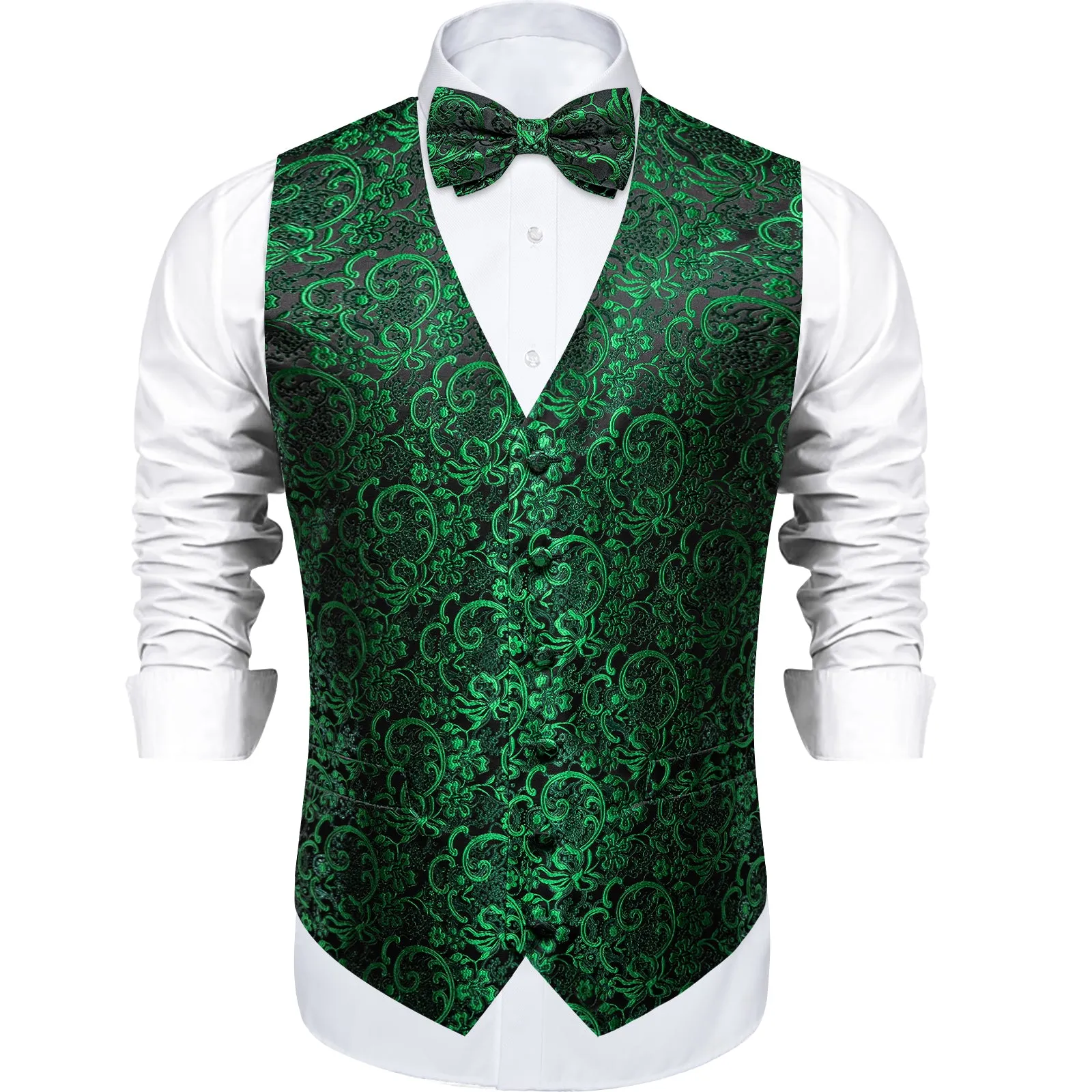 Black Green Vest for Men Floral Men's Vest Bow Tie Set