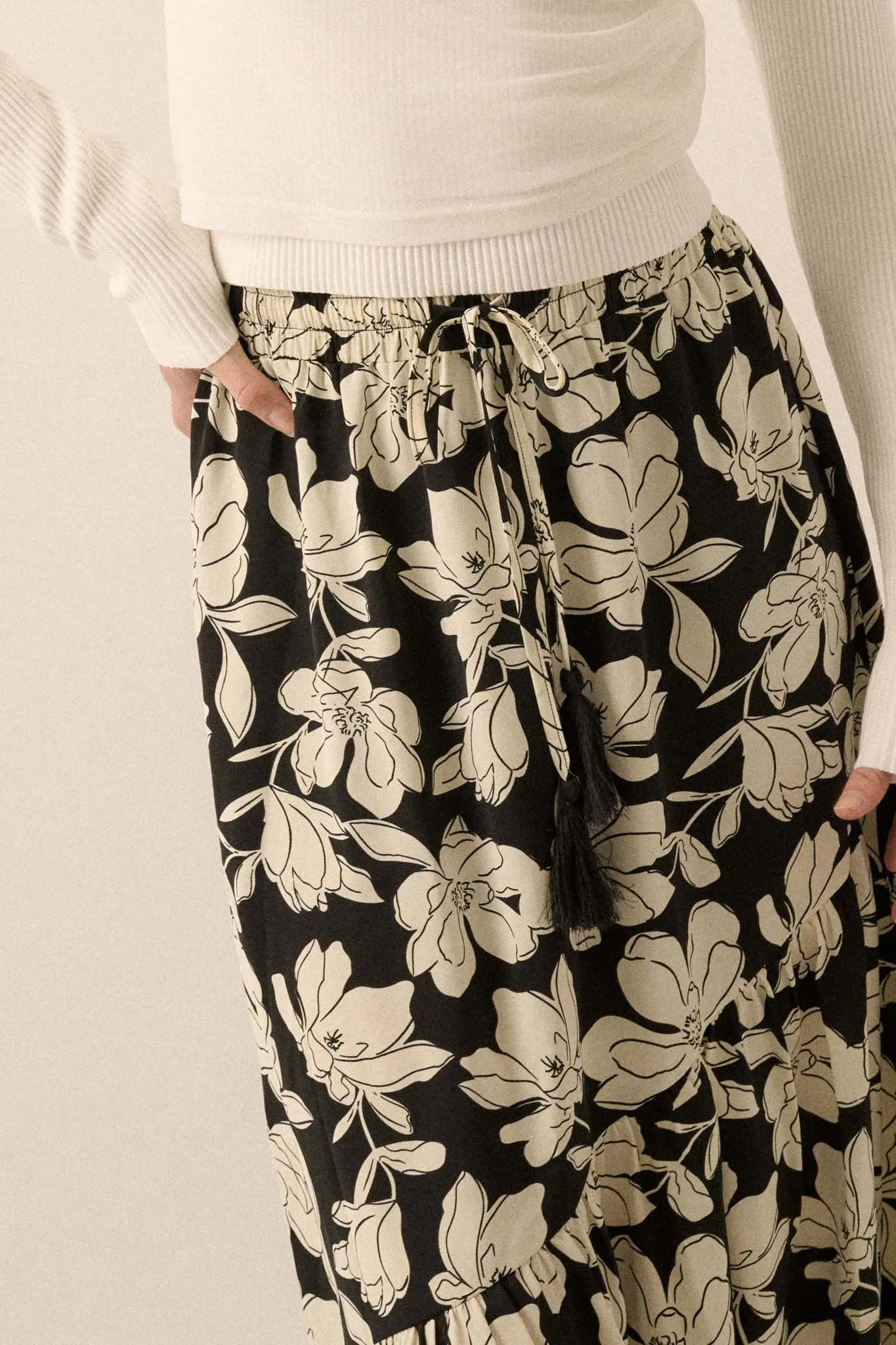 Black Orchid Floral-Print Asymmetrical Maxi Skirt