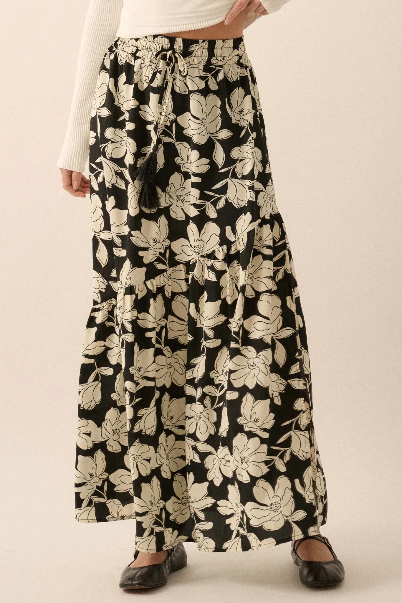 Black Orchid Floral-Print Asymmetrical Maxi Skirt