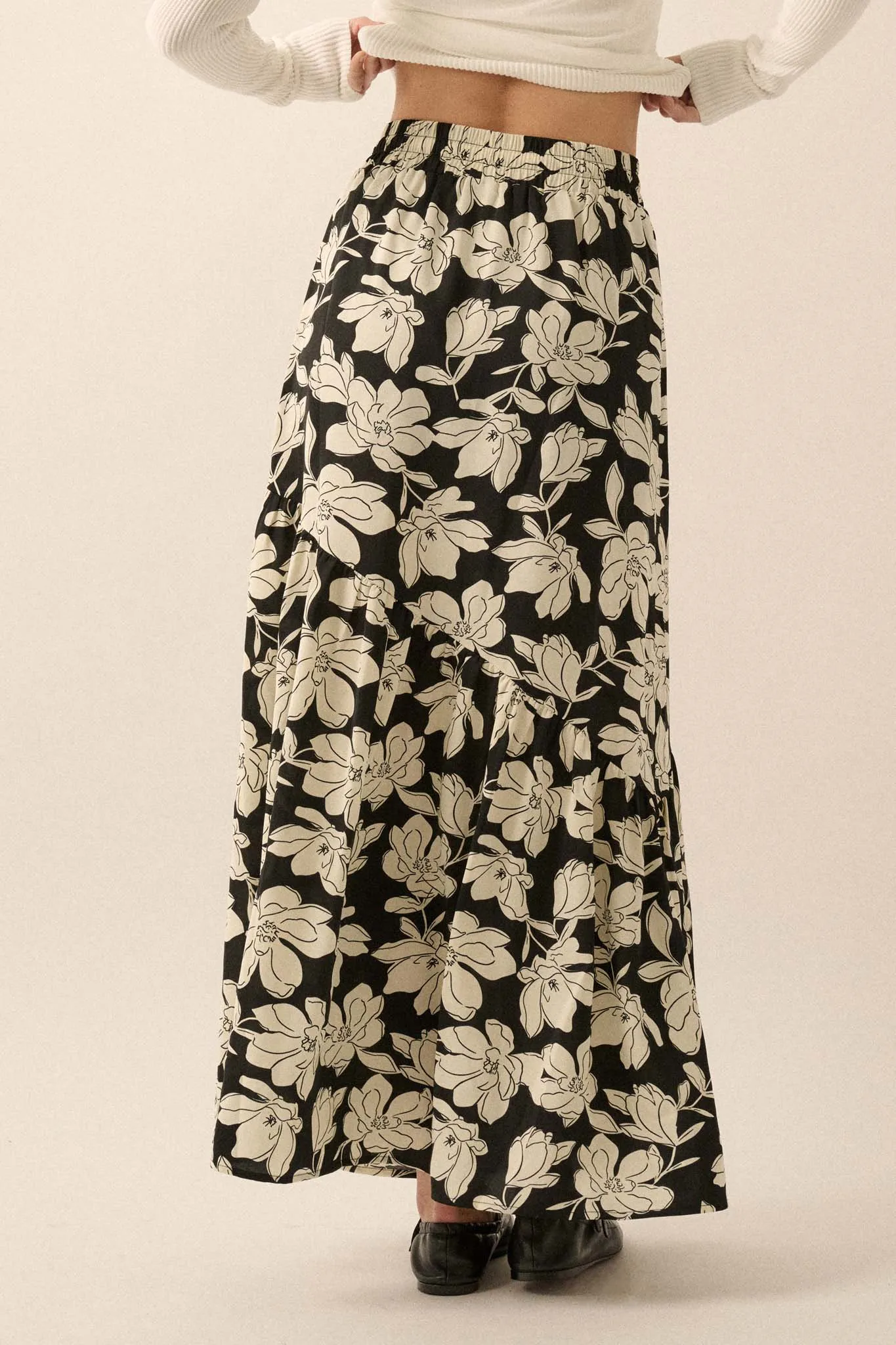 Black Orchid Floral-Print Asymmetrical Maxi Skirt