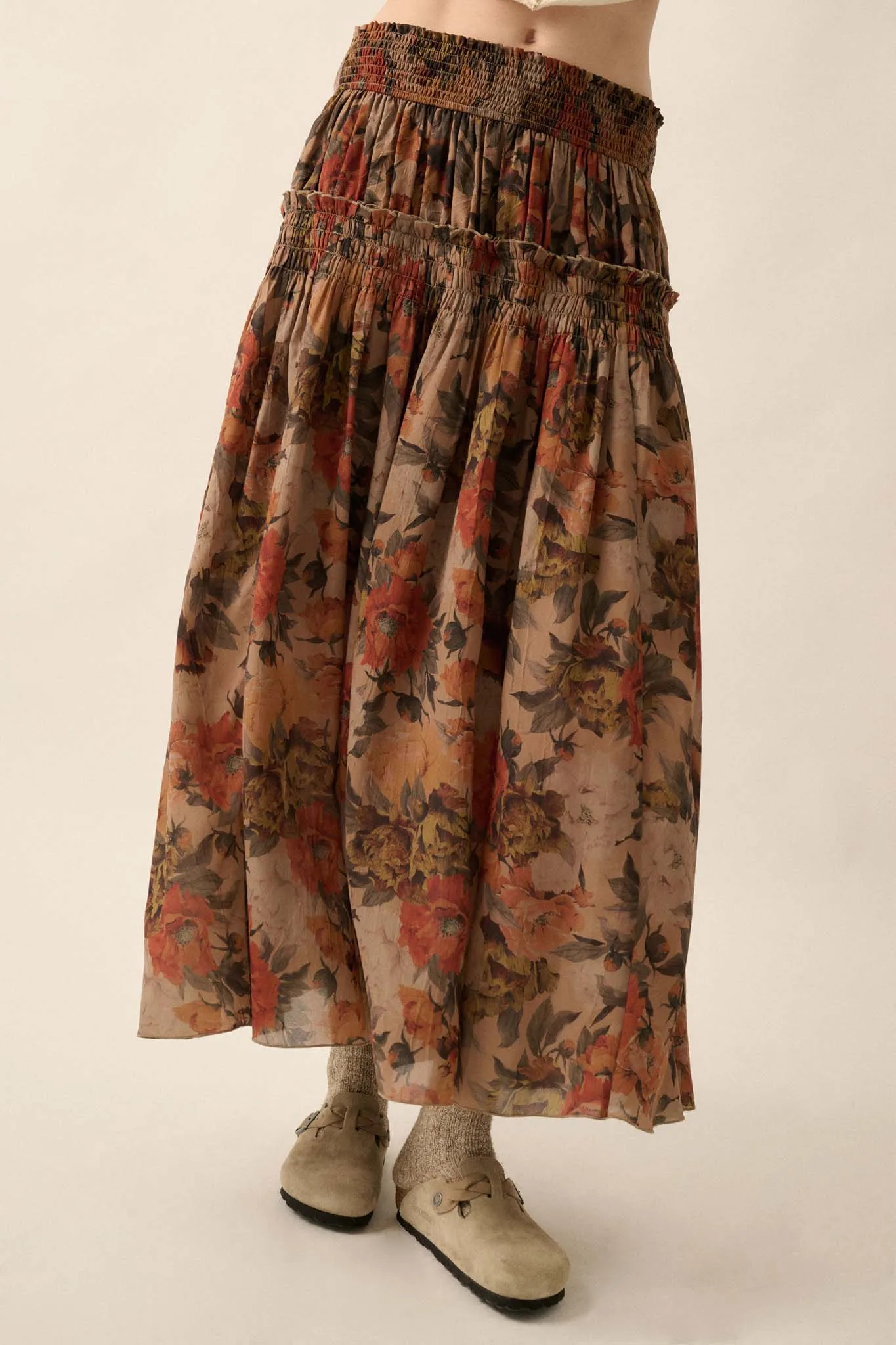 Blossoms Twirl Smocked Floral Maxi Skirt