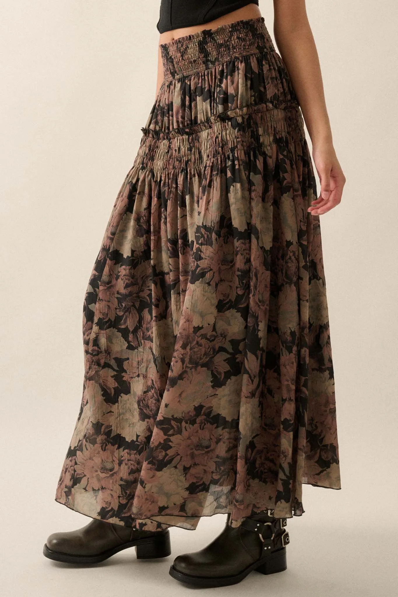 Blossoms Twirl Smocked Floral Maxi Skirt