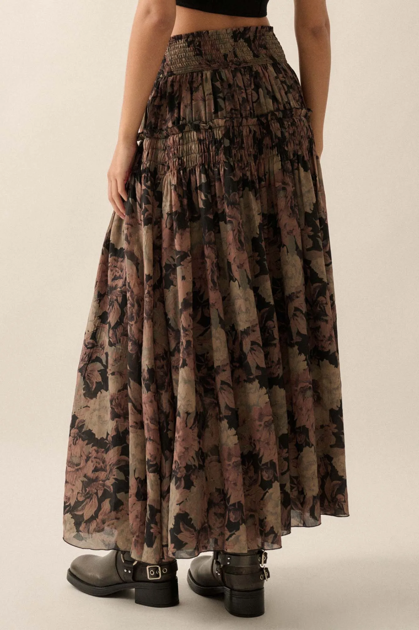 Blossoms Twirl Smocked Floral Maxi Skirt