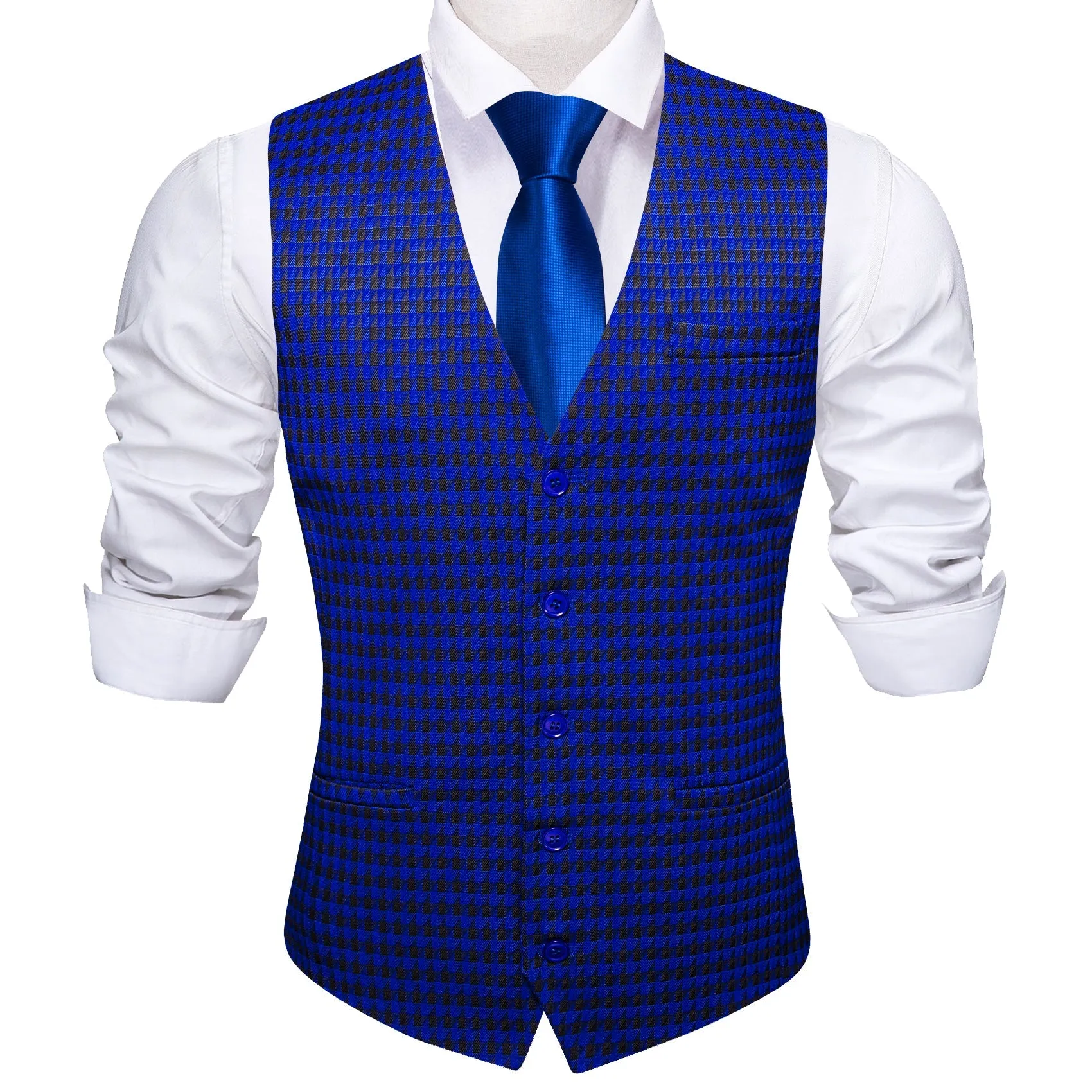 Blue Black Novelty Jacquard Men's Single Vest