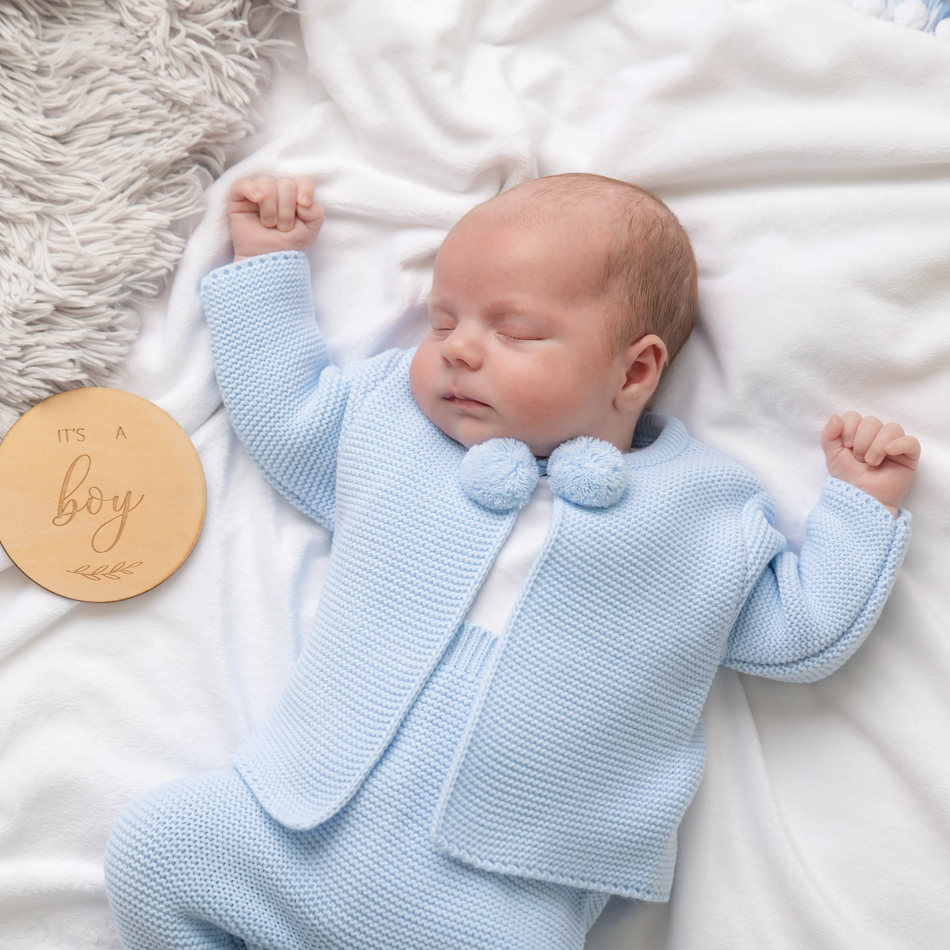 Blue Knitted Pom 2 Piece Outfit