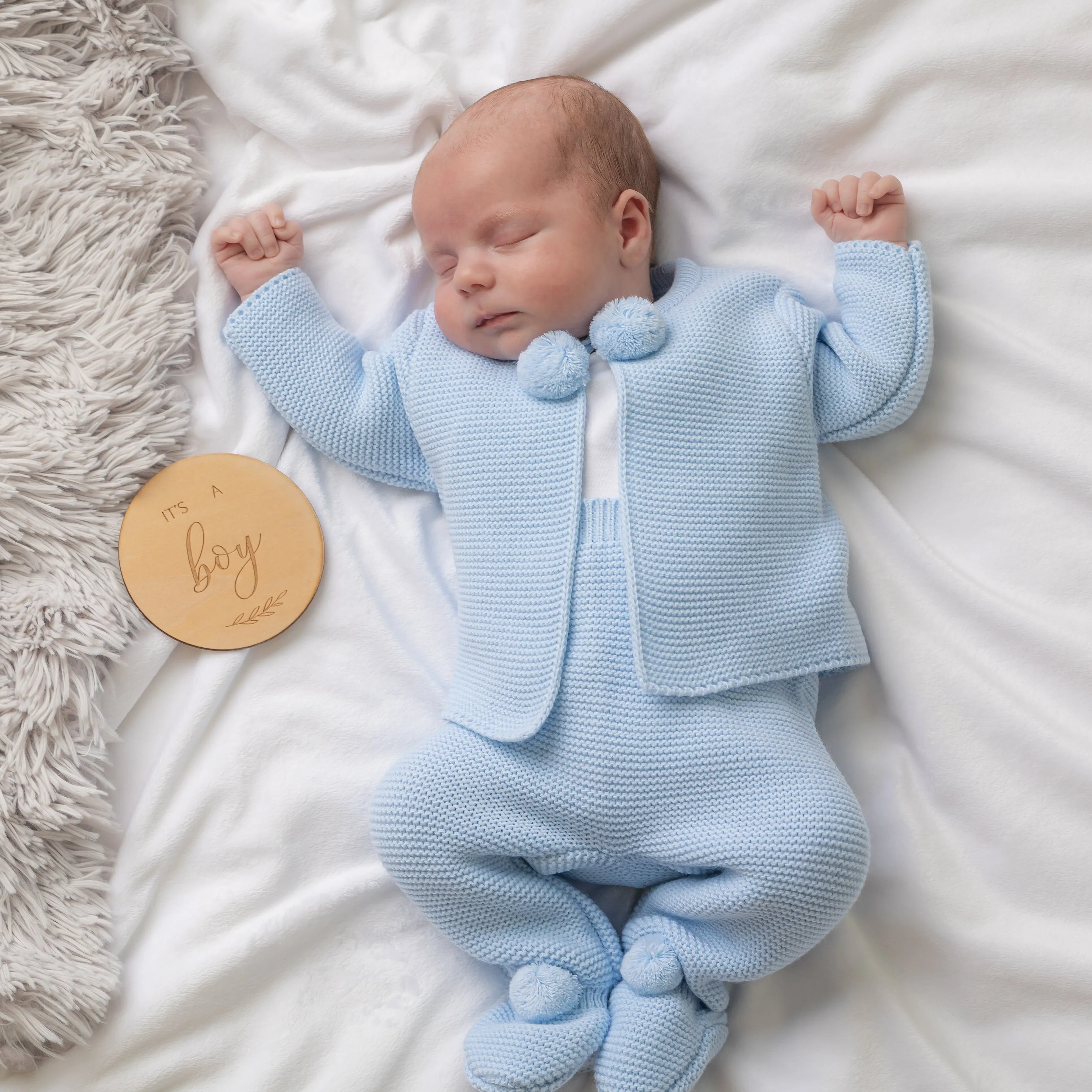 Blue Knitted Pom 2 Piece Outfit