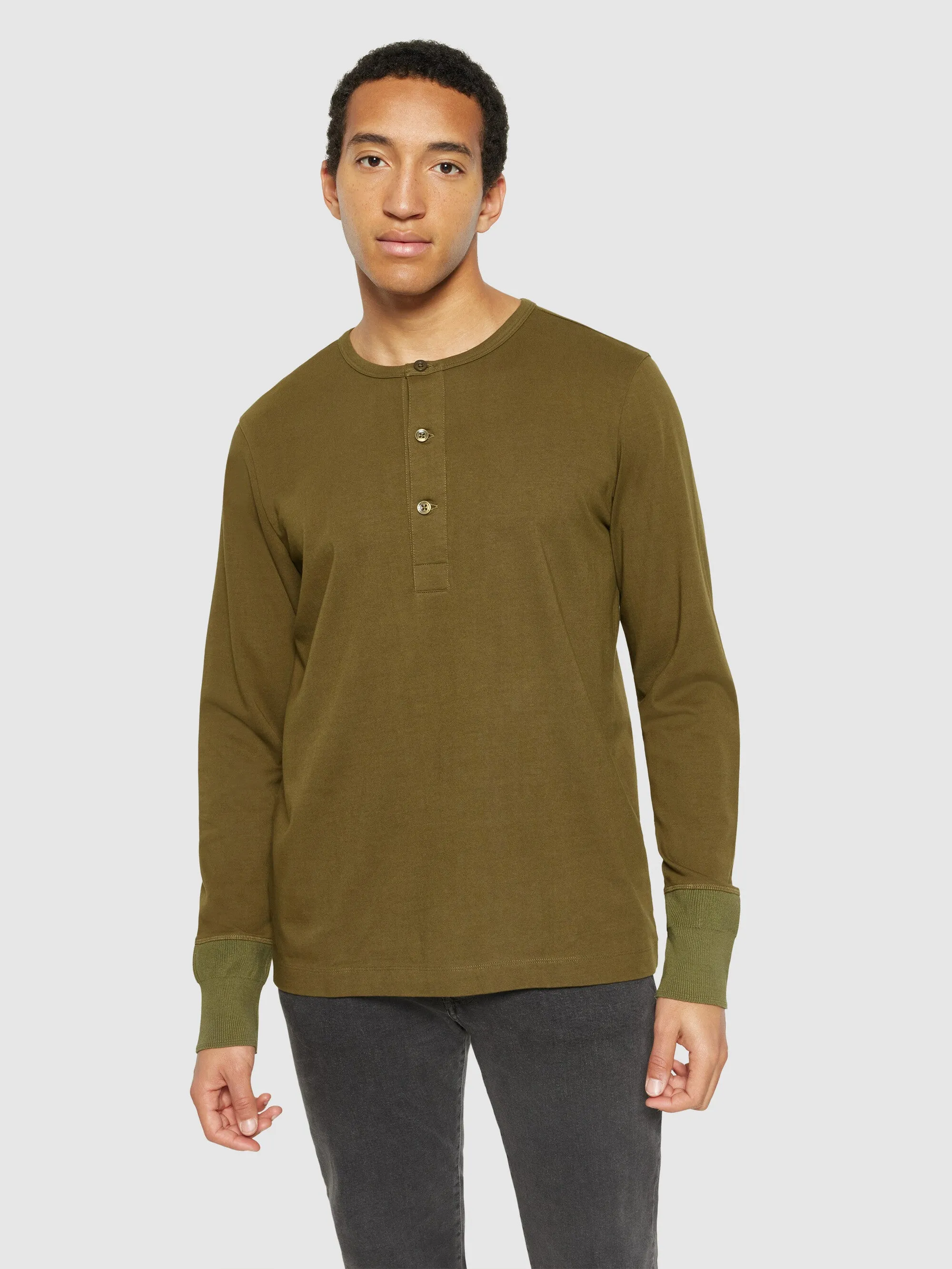 BO long sleeve henley - Regenerative Organic Certified™ - GOTS/Vegan - Dark Olive