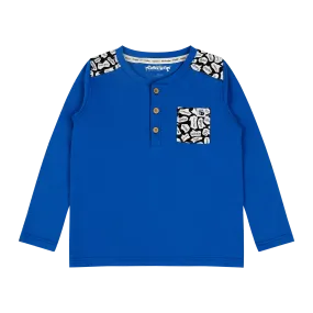 Boys Pocket Long-Sleeve Henley Shirt - Blue