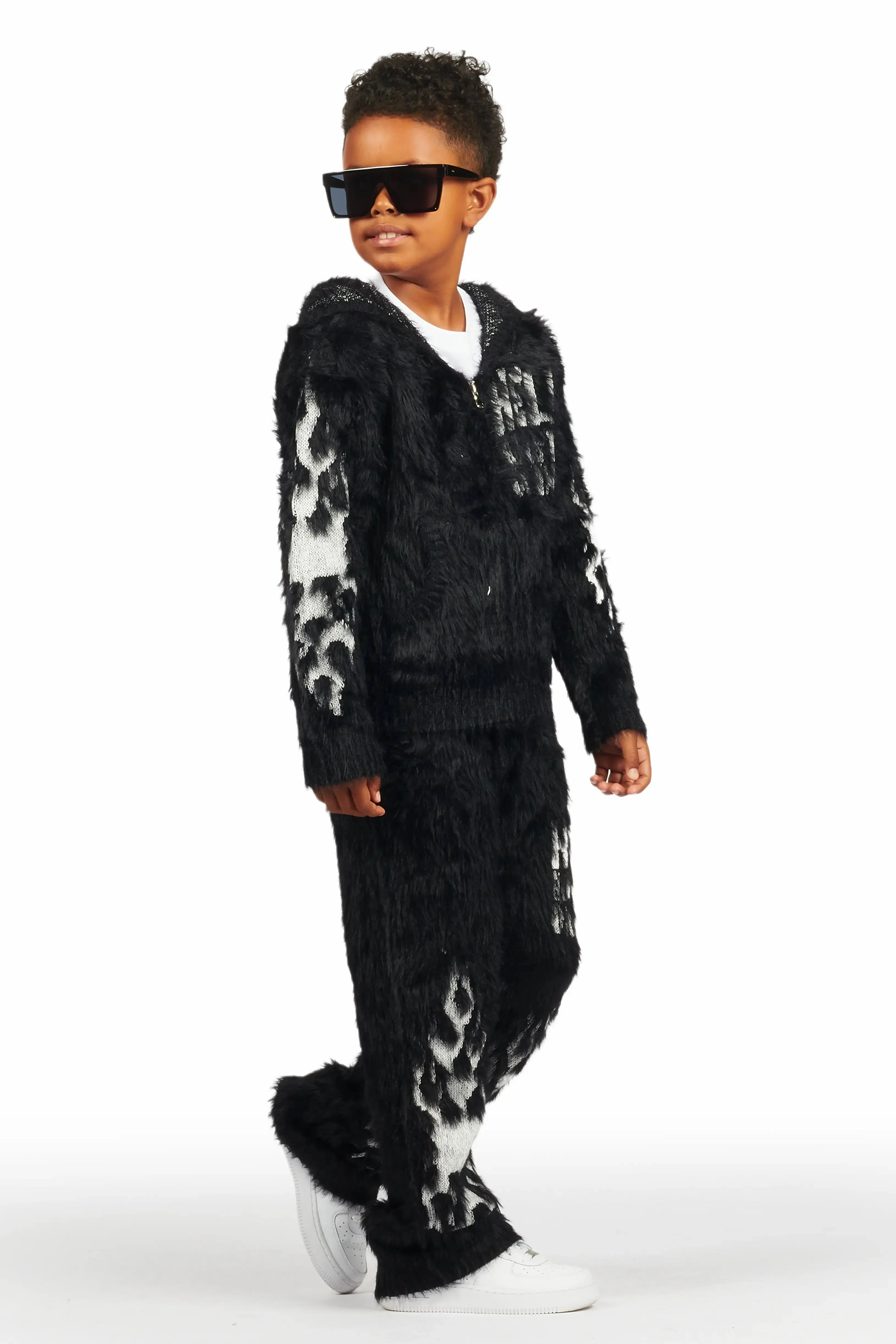 Boys Toshio Black Stacked Flare Knitted Mohair Track Set