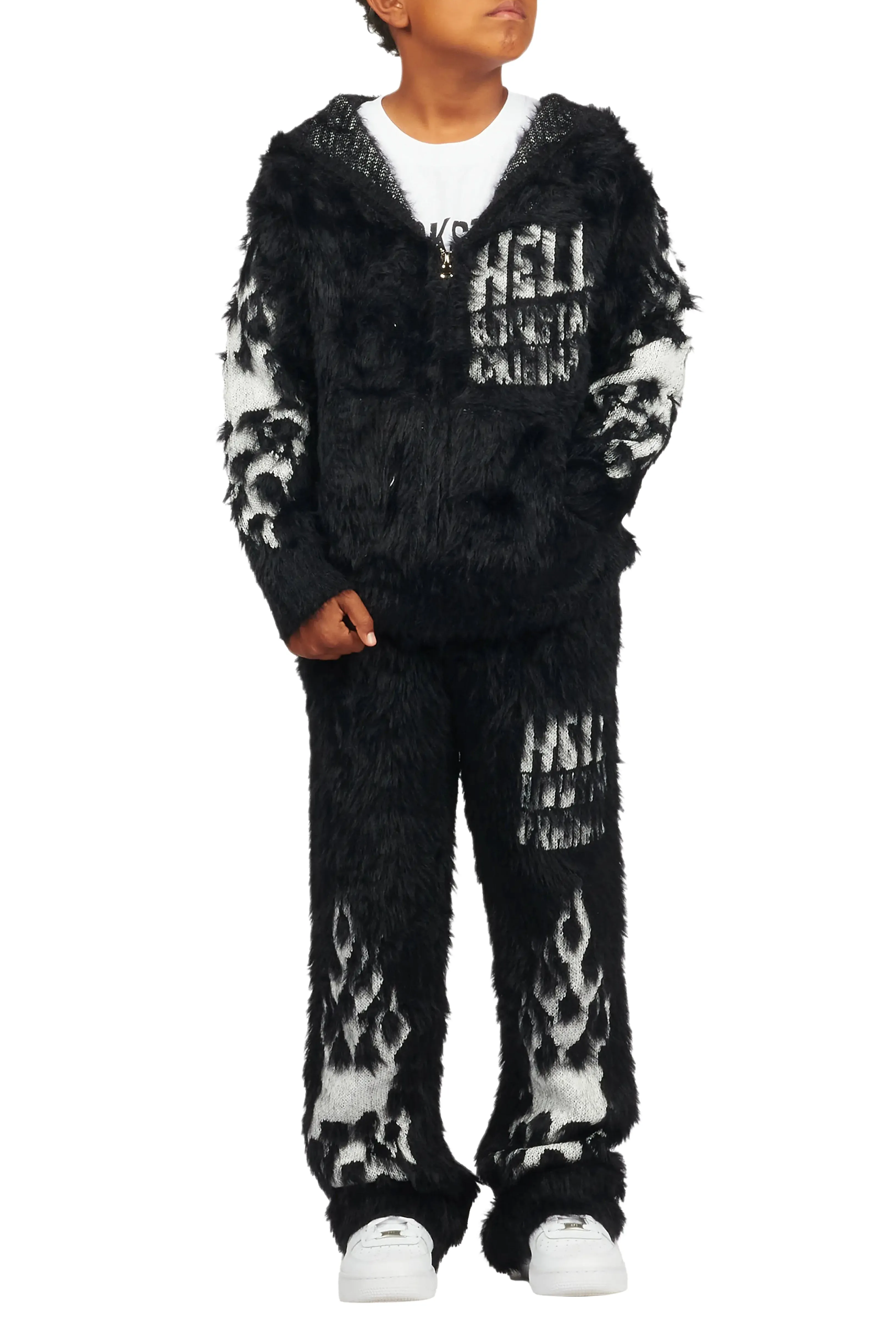 Boys Toshio Black Stacked Flare Knitted Mohair Track Set