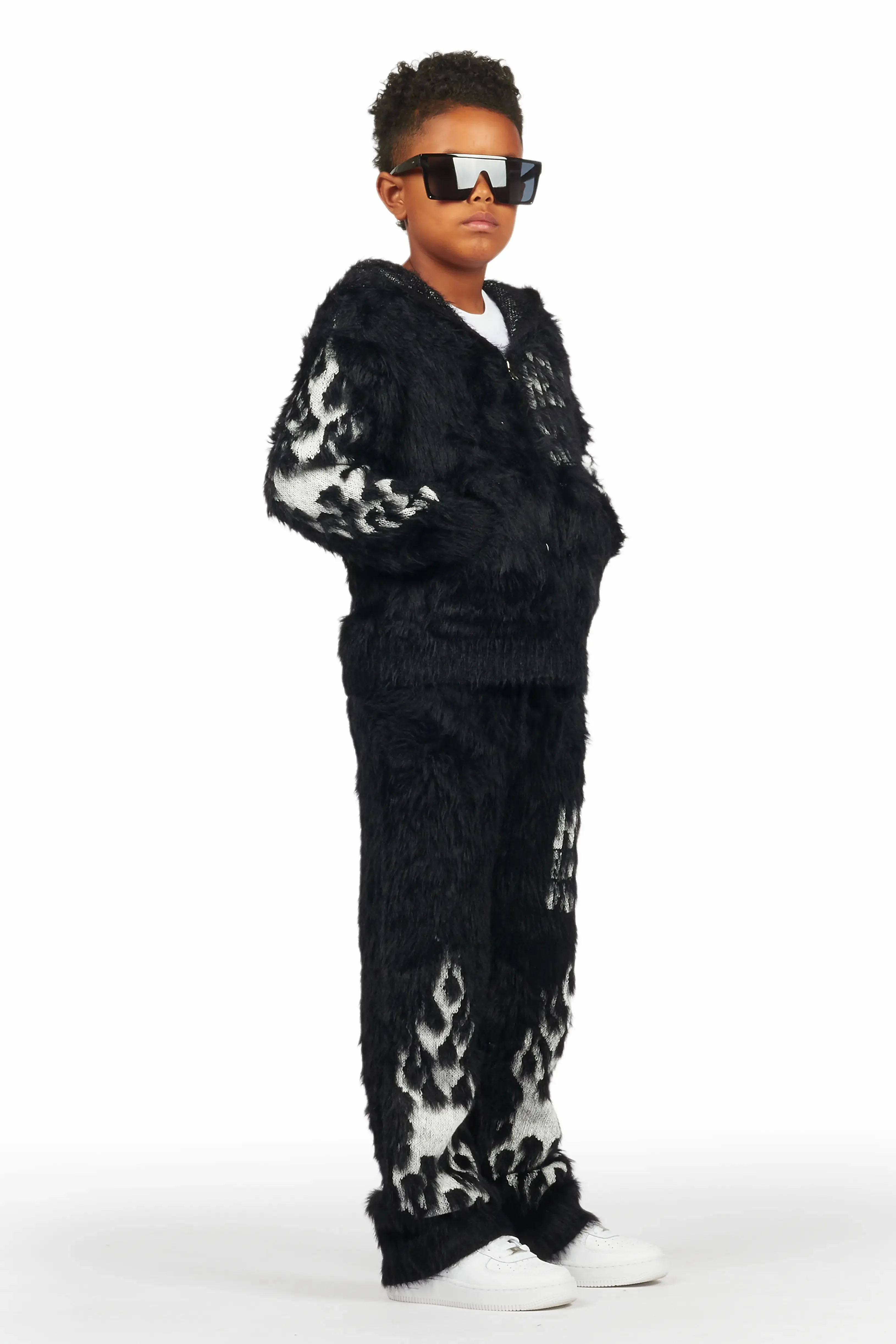 Boys Toshio Black Stacked Flare Knitted Mohair Track Set