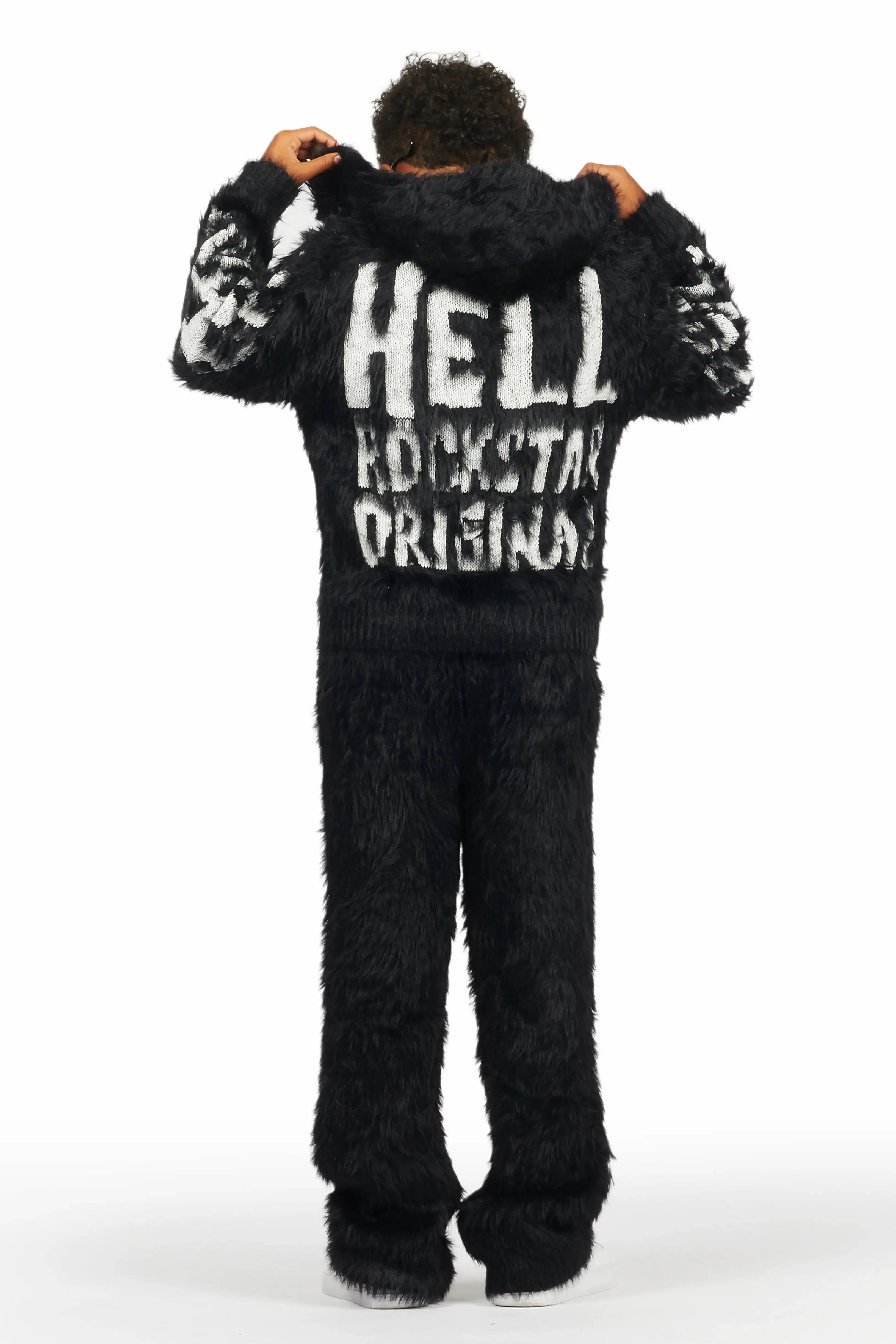 Boys Toshio Black Stacked Flare Knitted Mohair Track Set