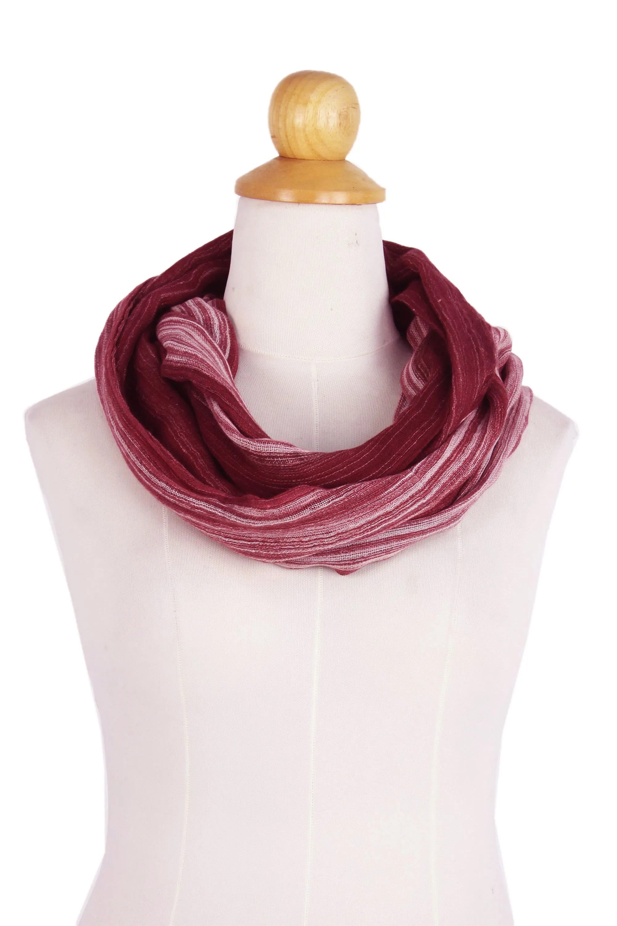 Burgundy Horizon Hand Woven 100% Cotton Infinity Scarf from Thailand