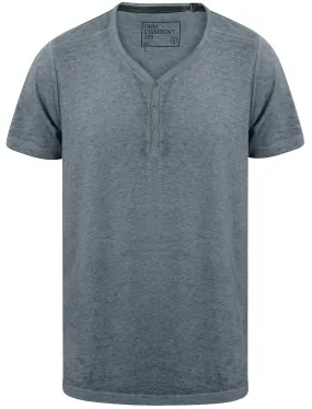 Burneast Burnout Henley V Neck T-Shirt in Vintage Indigo - Dissident