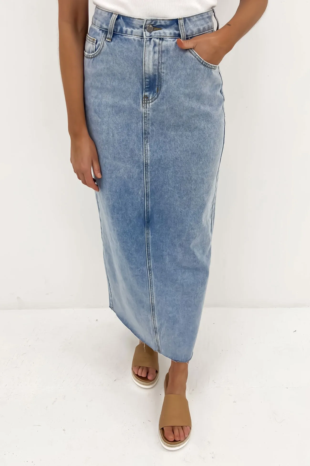 Calla Denim Maxi Skirt Light Blue