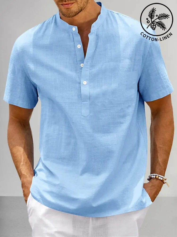 Casual Cotton Linen Henley Shirt