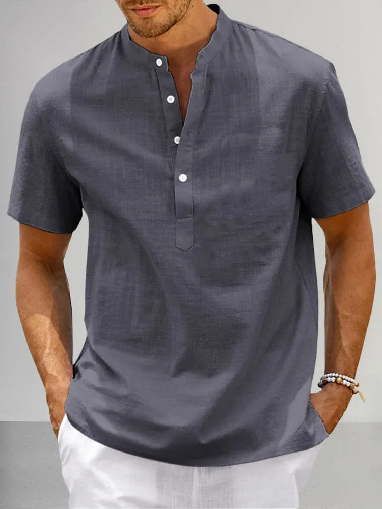 Casual Cotton Linen Henley Shirt