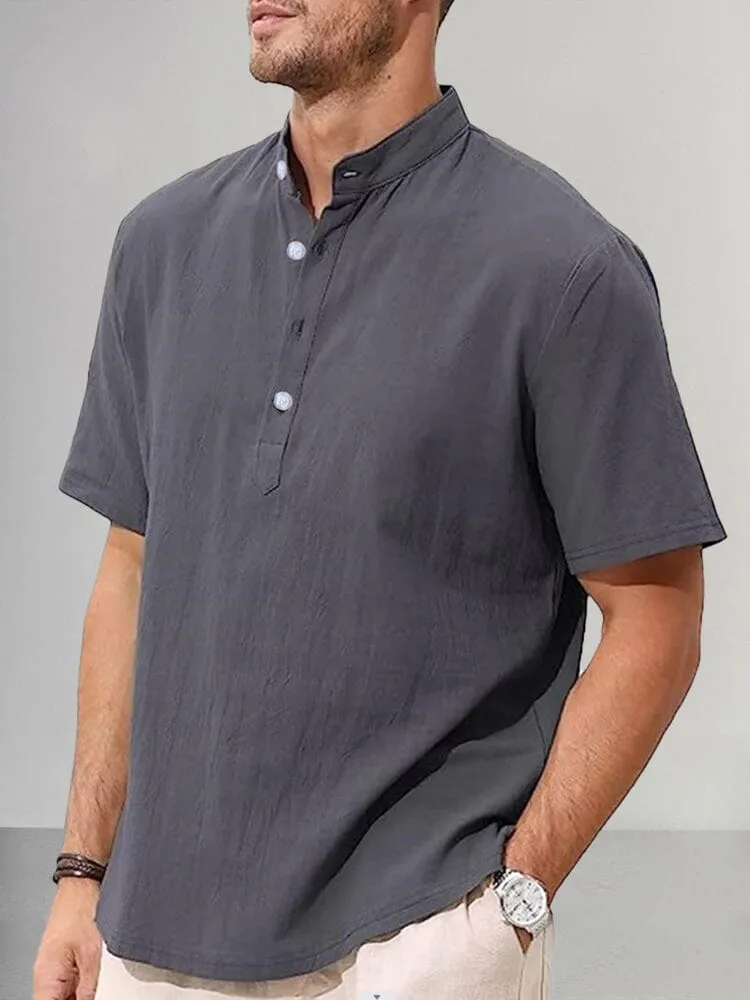 Casual Cotton Linen Henley Shirt