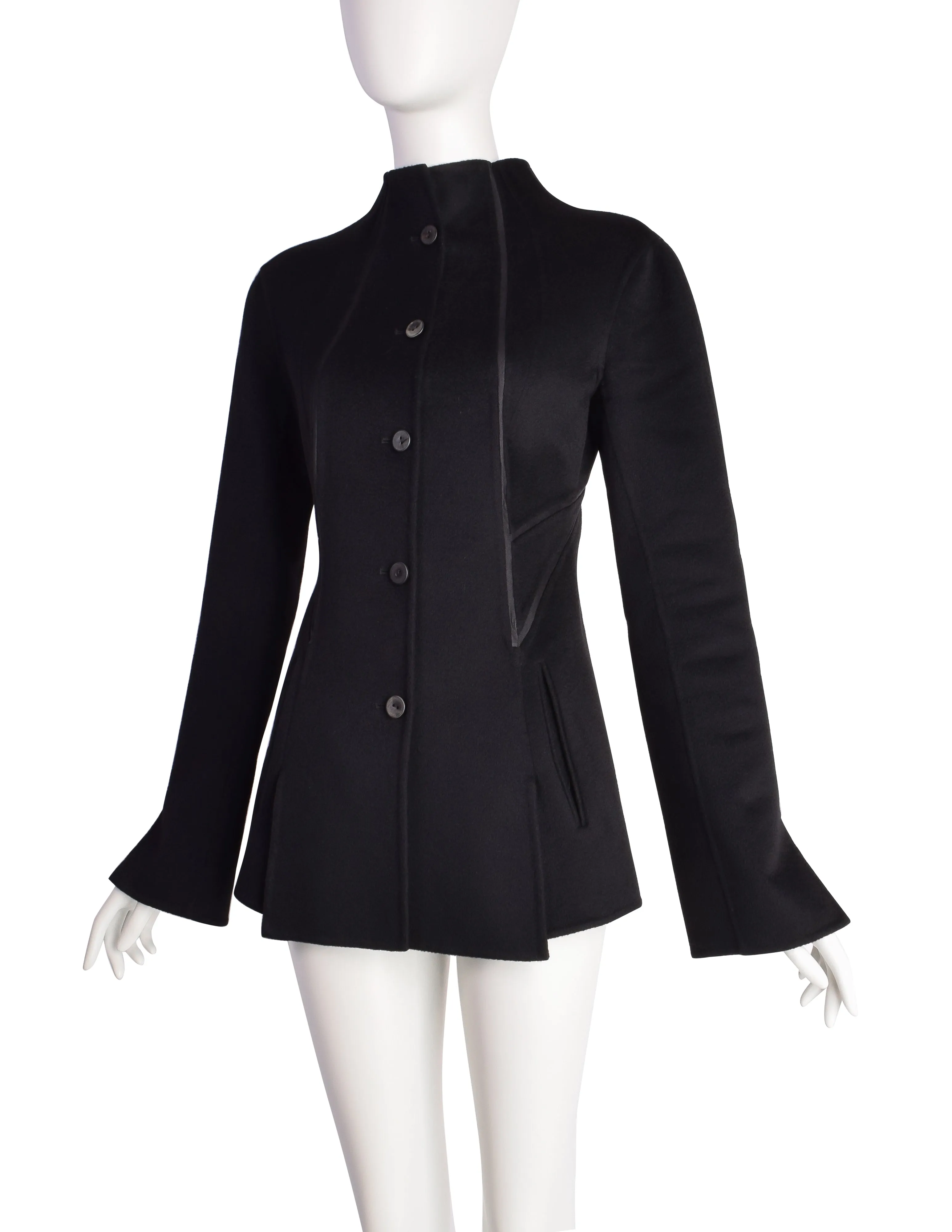 Chado Ralph Rucci Vintage Paneled Black Cashmere Mesh Inset Jacket