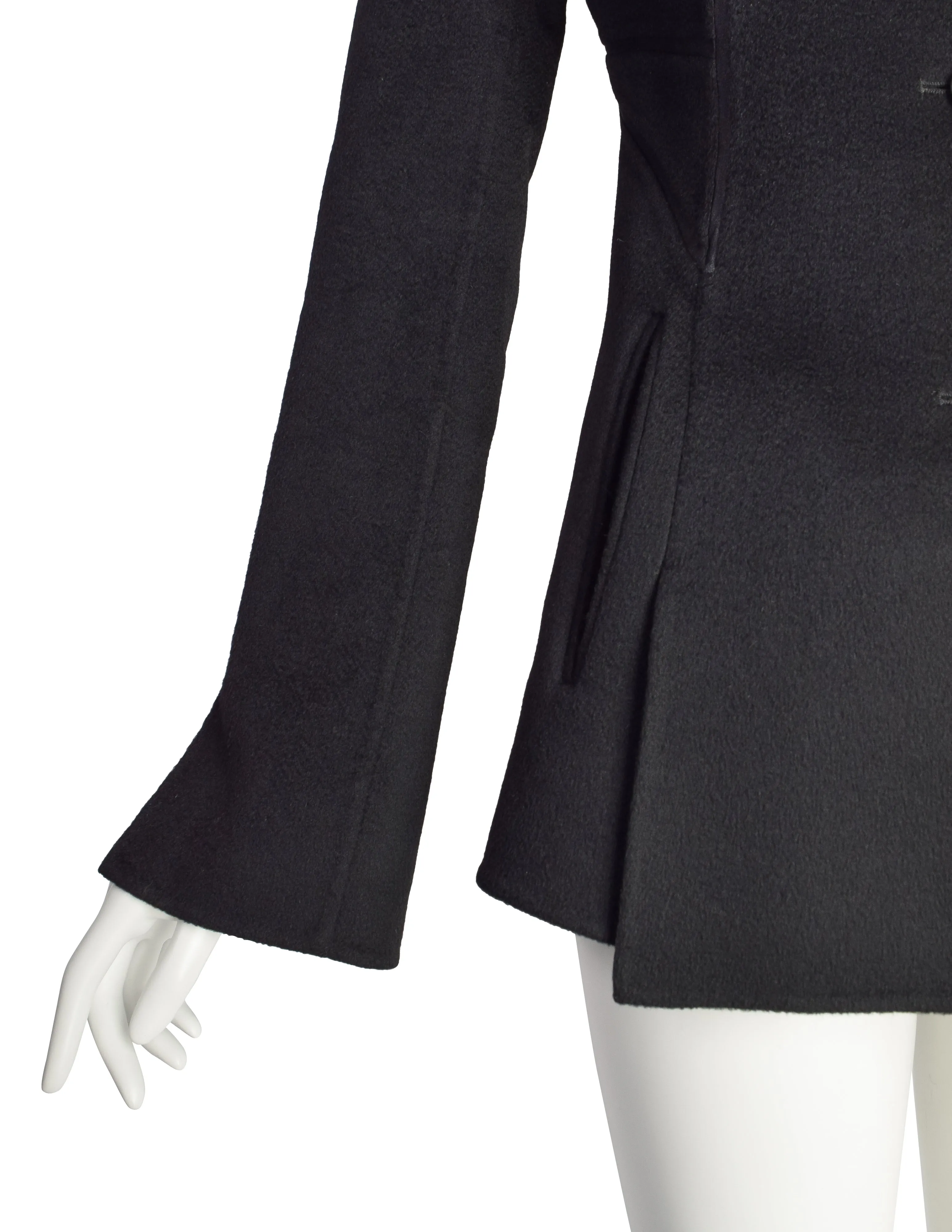 Chado Ralph Rucci Vintage Paneled Black Cashmere Mesh Inset Jacket